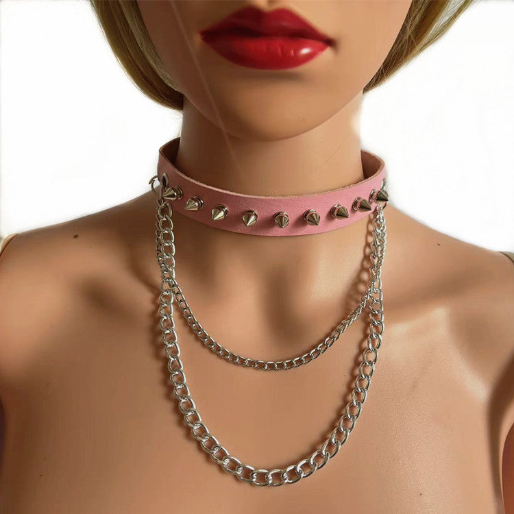 Rock Gothic Spike Rivet Leather Personality Metal Collar