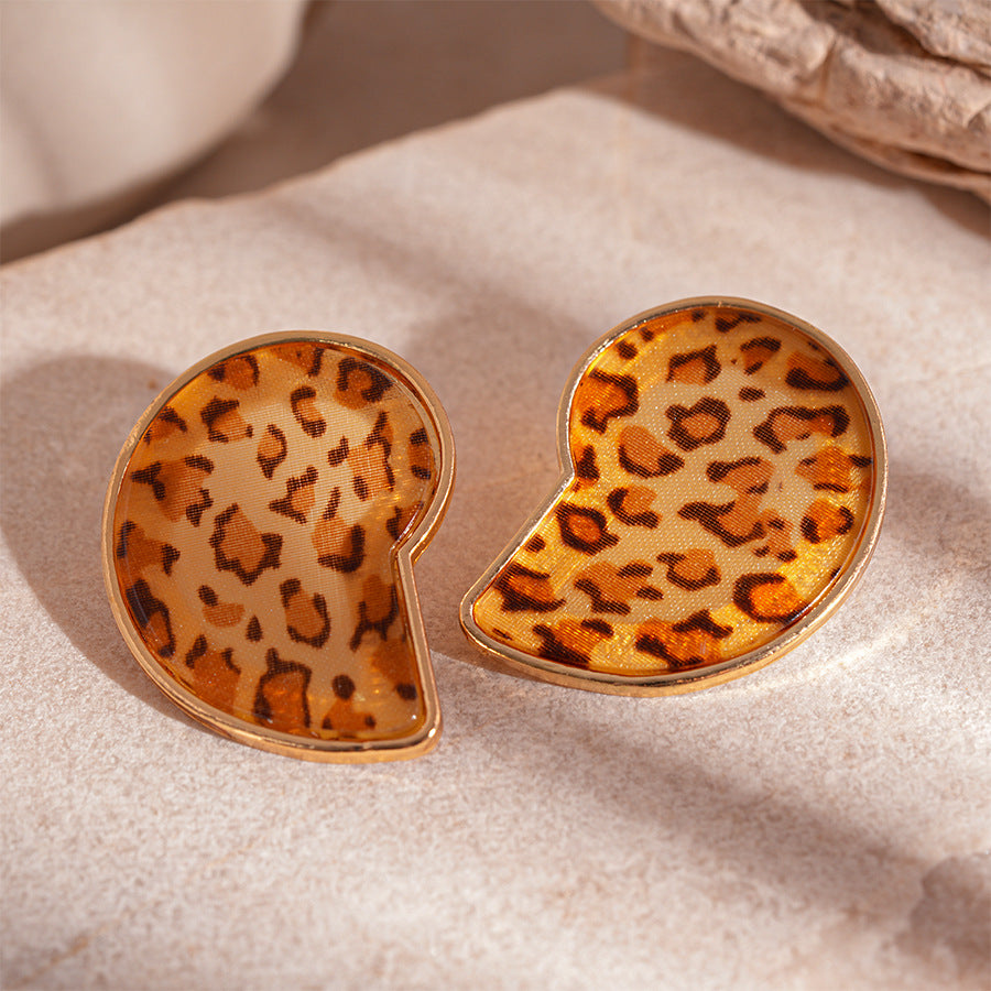 Women's Leopard Print Resin Circle Heart Geometric Earrings