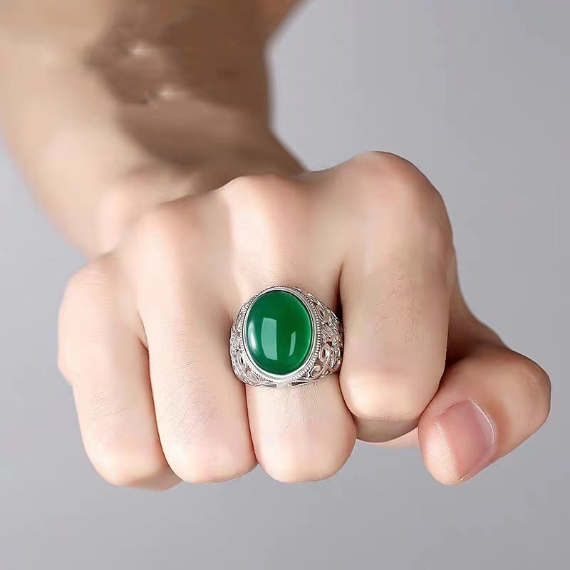 Men's Fashion Gold Personality Simple Carnelian Emerald Rings