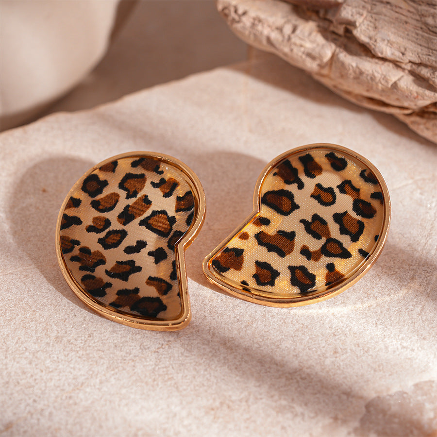 Women's Leopard Print Resin Circle Heart Geometric Earrings