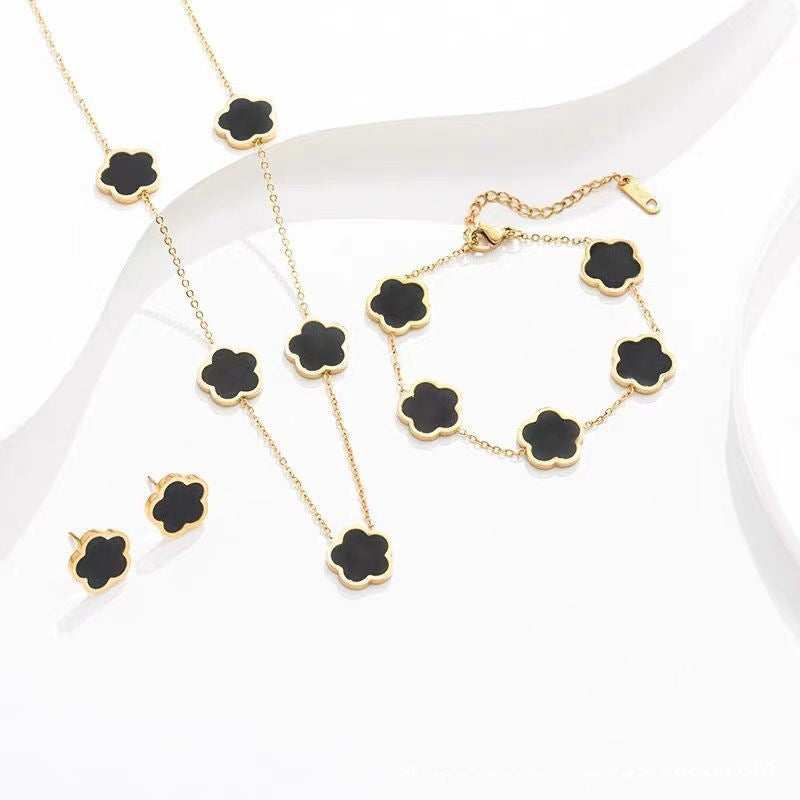 Stainless Steel Flat Gold Plum Blossom Lucky Parthenocissus Grass Ear Bracelets
