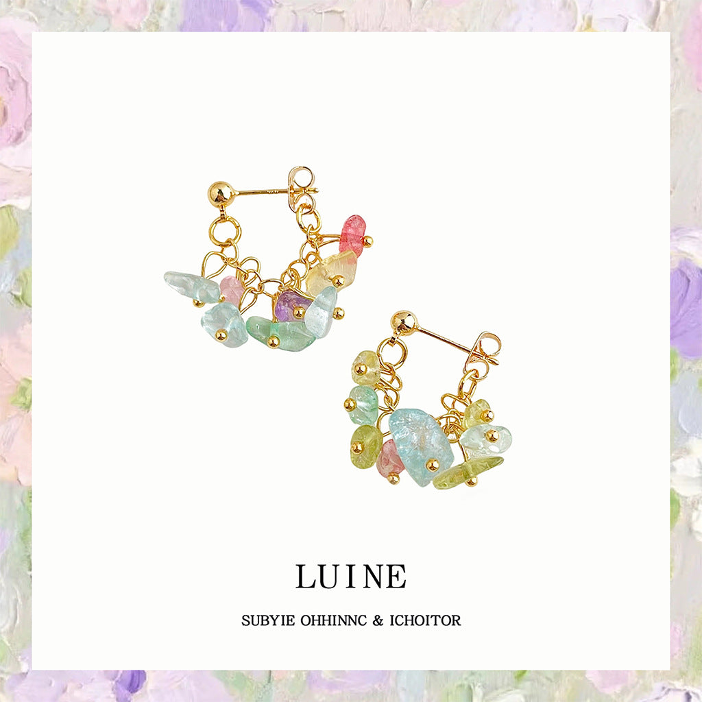 Fresh Glass Crystal Sier-plated Pin Handmade Design Stud Earrings