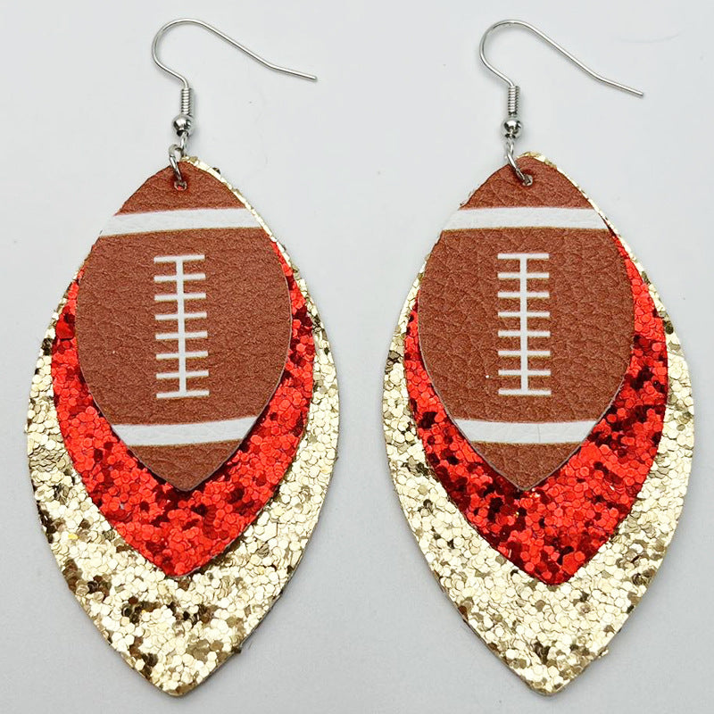 Color Matching Cheerleading Rugby Baseball Softball Leather Earrings