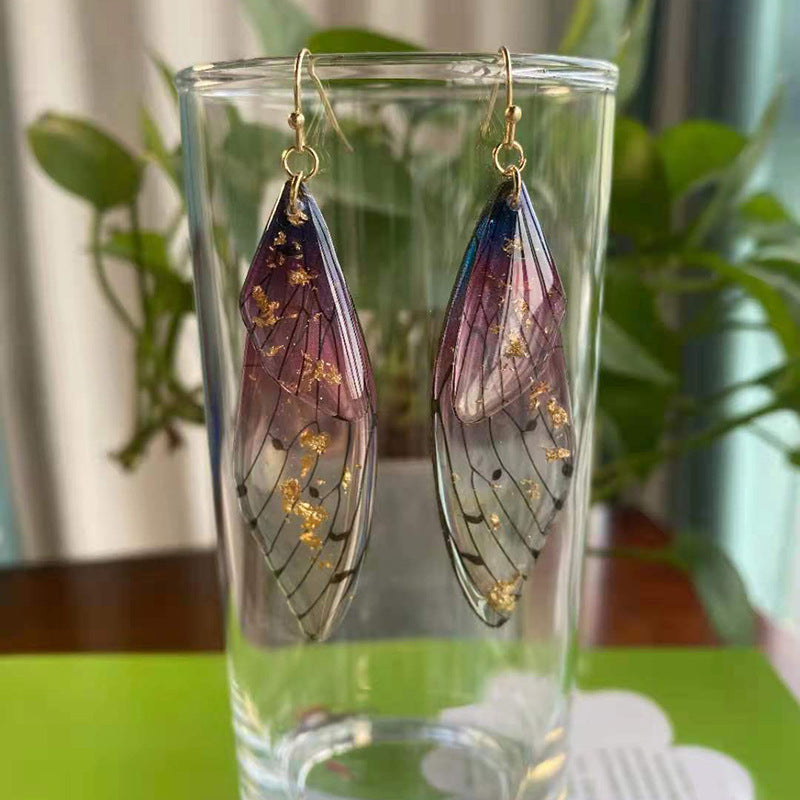 Women's Sier Cicada Wings Ear Hook Butterfly Temperamental Fairy Long Eardrop Earrings
