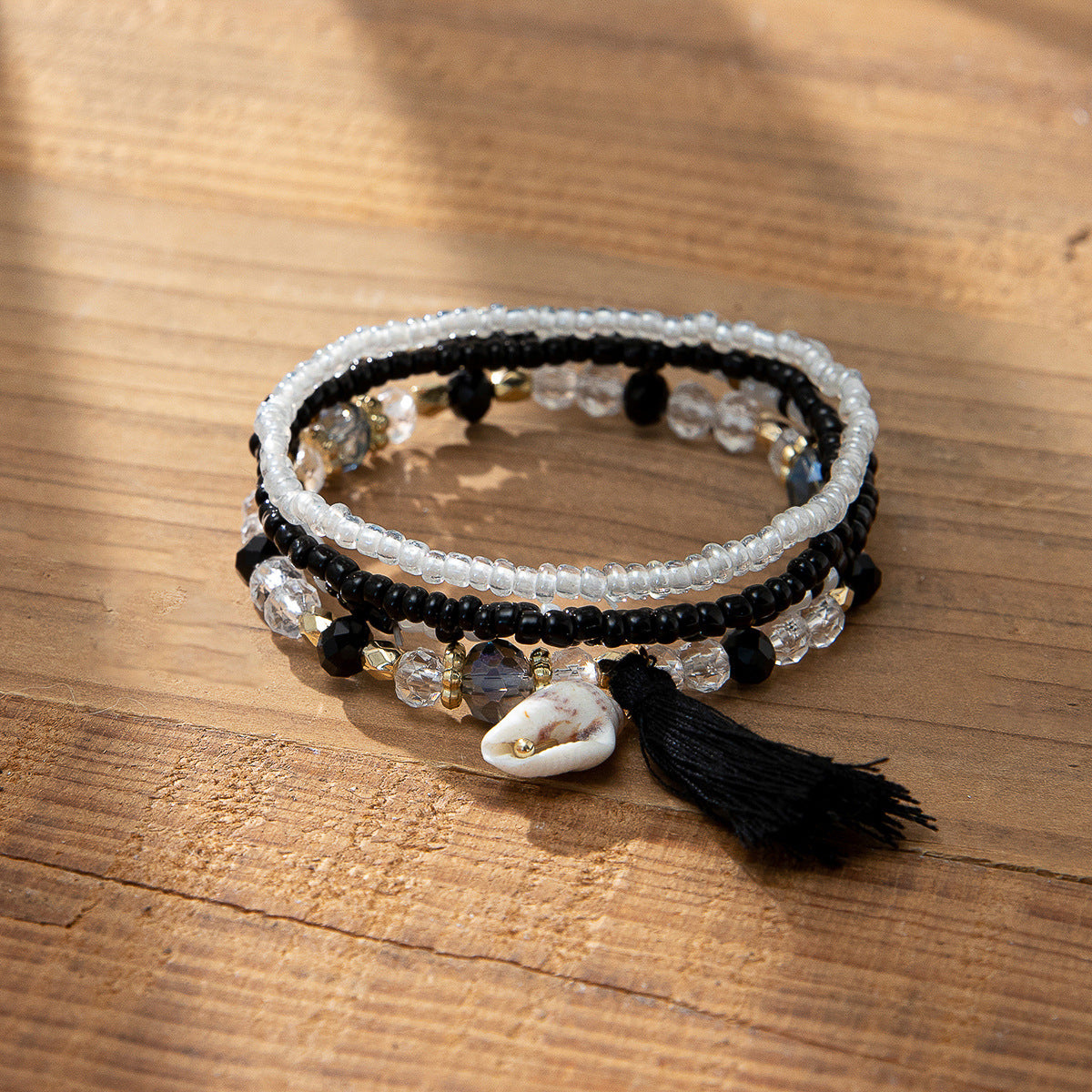 Women's Bohemian Vacation Style Twin Design Sense Glass Beads Stretch Bracelet