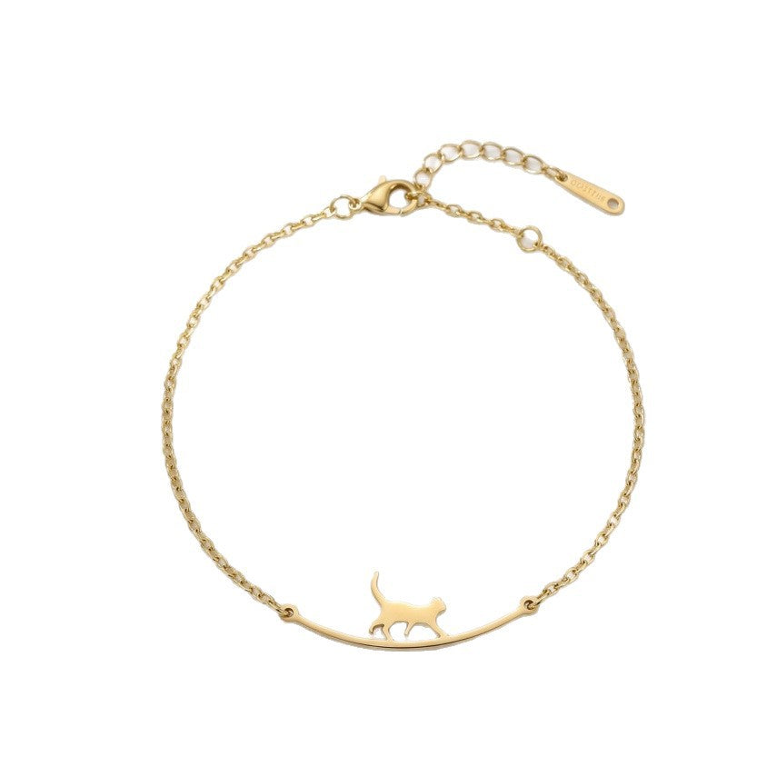 Women's Cat Light Luxury Cold Wind White Clavicle Chain Stainless Anklets