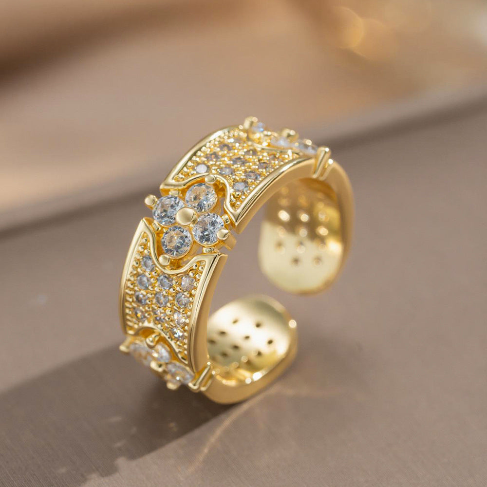 Style Clover Starry Female Design Personality Full Diamond Ring