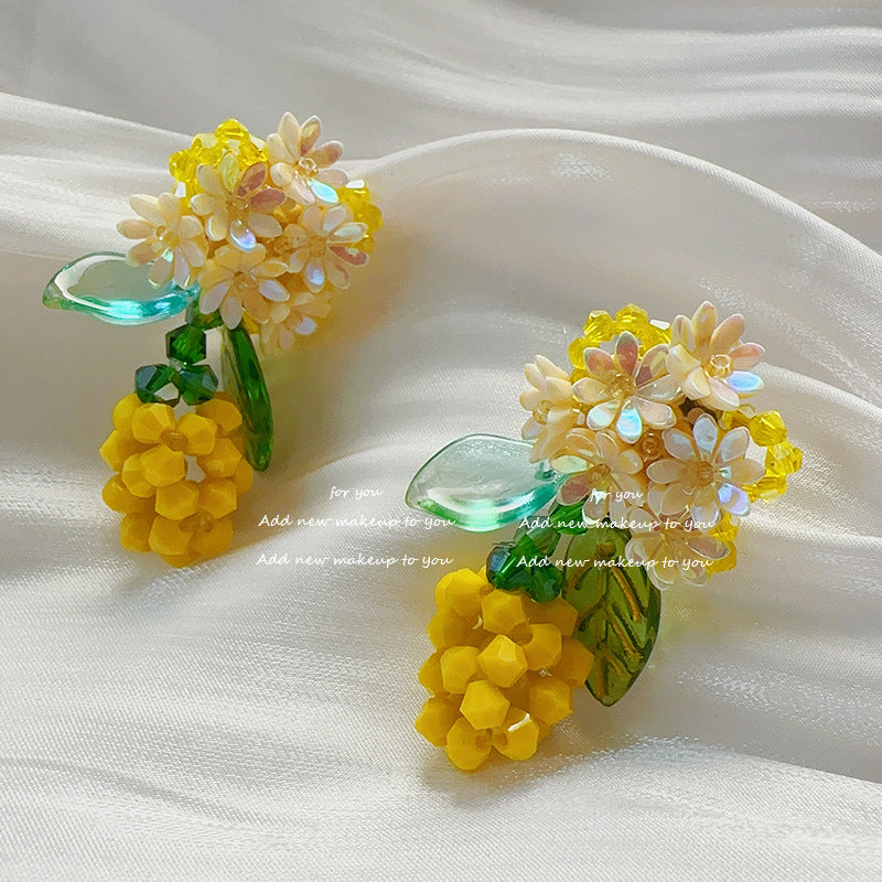 Crystal Handmade Beaded Weave Personality Pastoral Style Mori Cute Vitality Stud Earrings