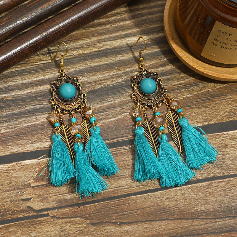 Women's Retro Long Tassel Ear Hook Antique Earrings