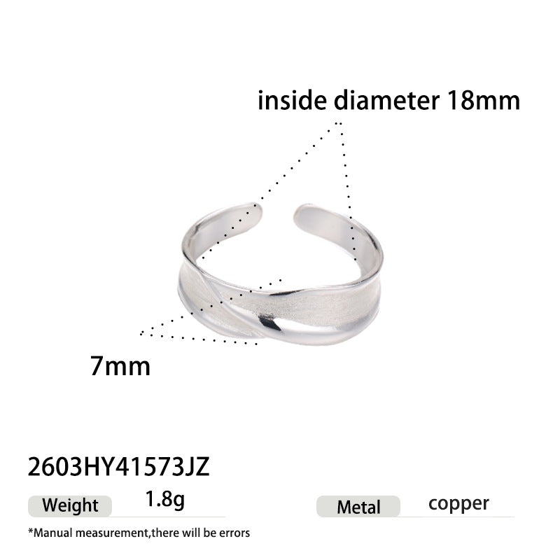 Sier Everyday Fashion Commuter Design Slim Opening Adjustable Handmade Brushed Ring