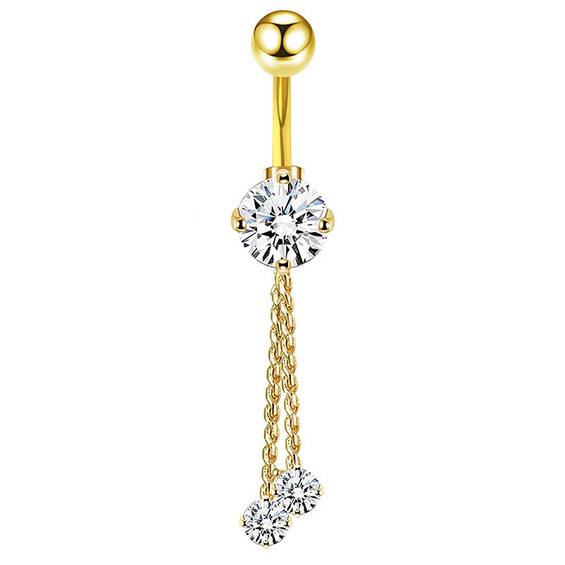 Zircon Navel Piercing Golden Heart Buckle Stud Earrings