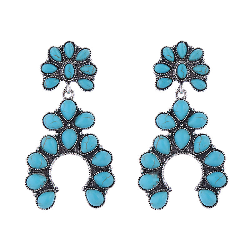 Exaggerated Personality Retro Fan-shaped Turquoise Hollow Rings