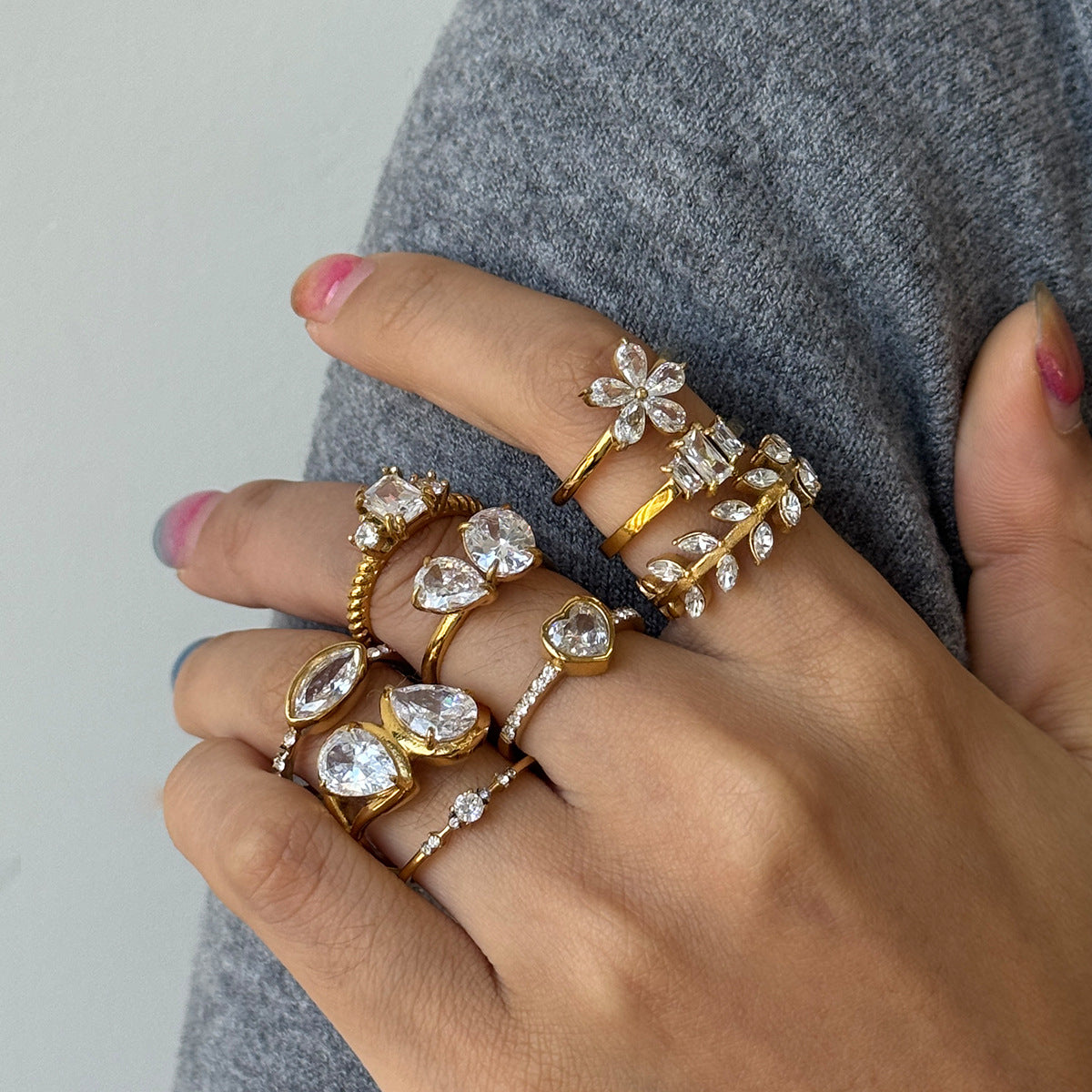 Stainless Steel Dropper Zircon Titanium Light Luxury High Sense Ring