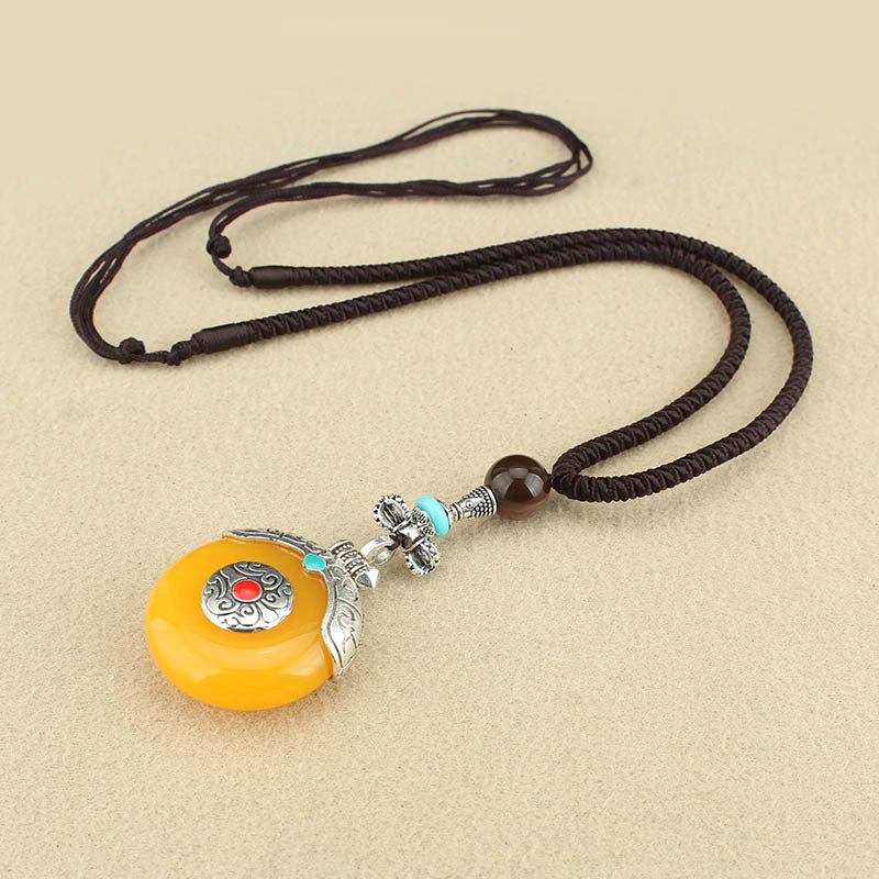 Women's & Men's Ethnic Style Tibetan Ping An Fu Long Water Drop Sweater Necklace