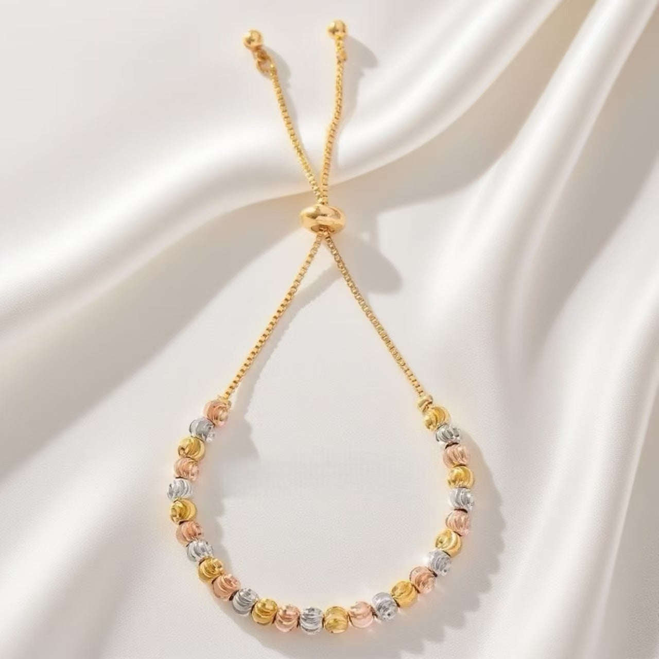 Watermelon Beads Drawstring Adjustable Plated Ball Bead Chain Bracelet