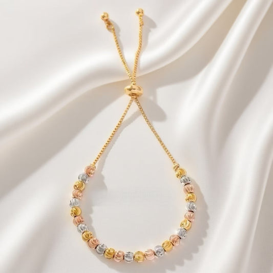 Watermelon Beads Drawstring Adjustable Plated Ball Bead Chain Bracelet