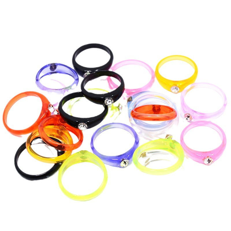 Candy Color Transparent Diamond Geometric Acrylic Simple Personality Rings