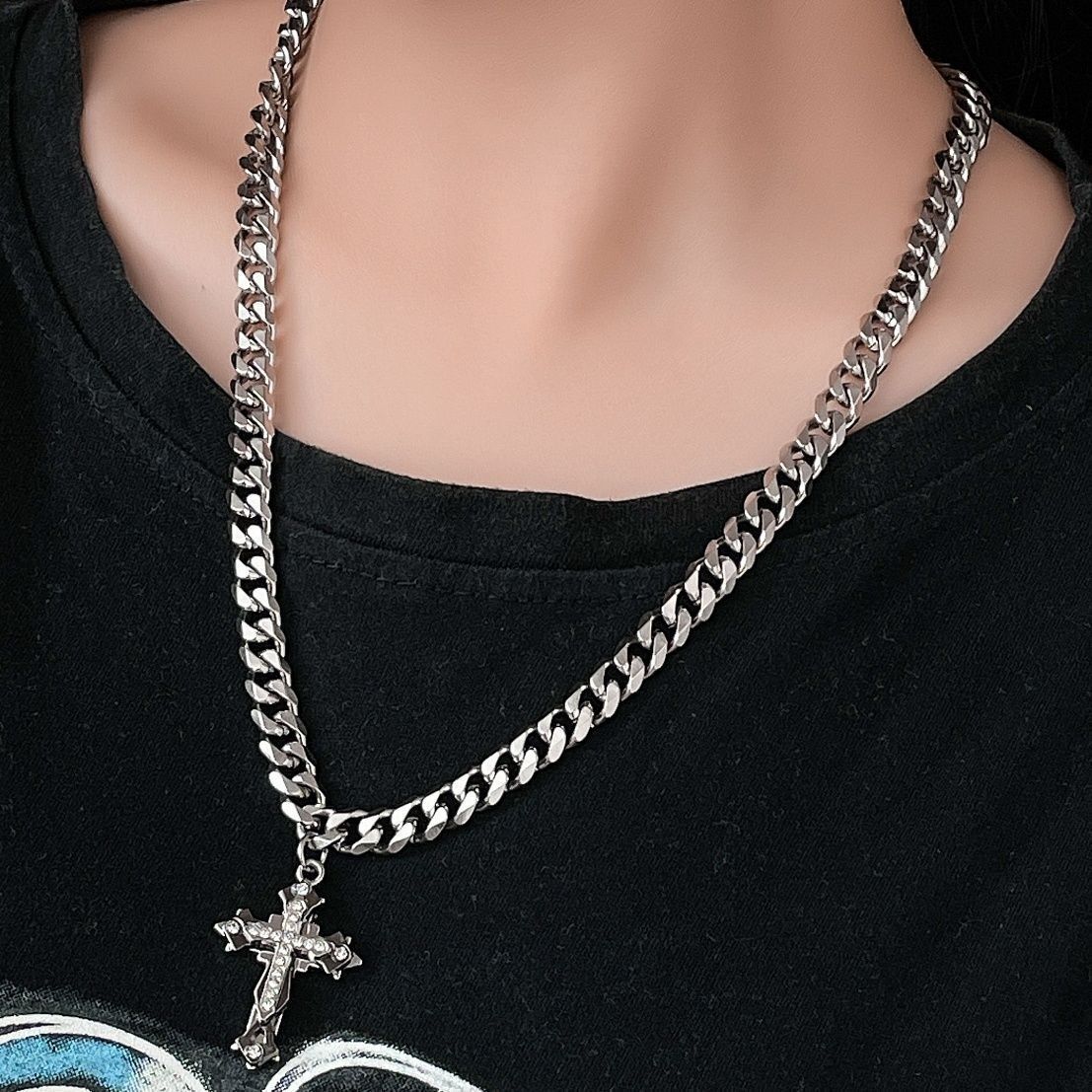 Men's Cuban Link Chain Cross Trendy Hip Necklace