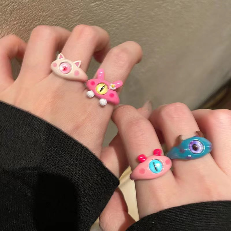 Childlike Cute Funny Black Kitty Monster Female Niche Index Finger Bracelets