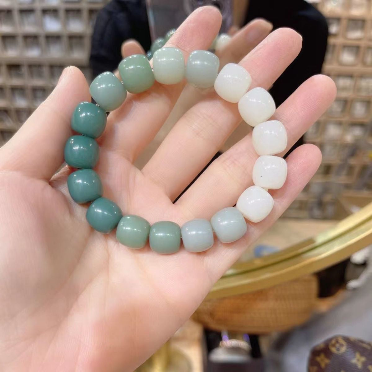 Jade Imitation Bodhi Couple Female Pliable Temperament Gradient Color Round Bracelets
