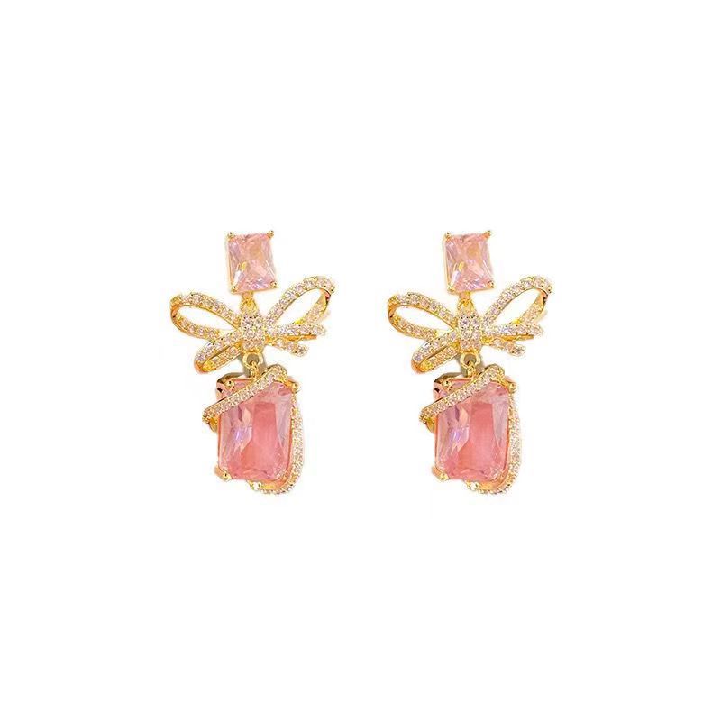 Women's Zircon Bowknot Square Niche Design Temperament Personalized Earrings