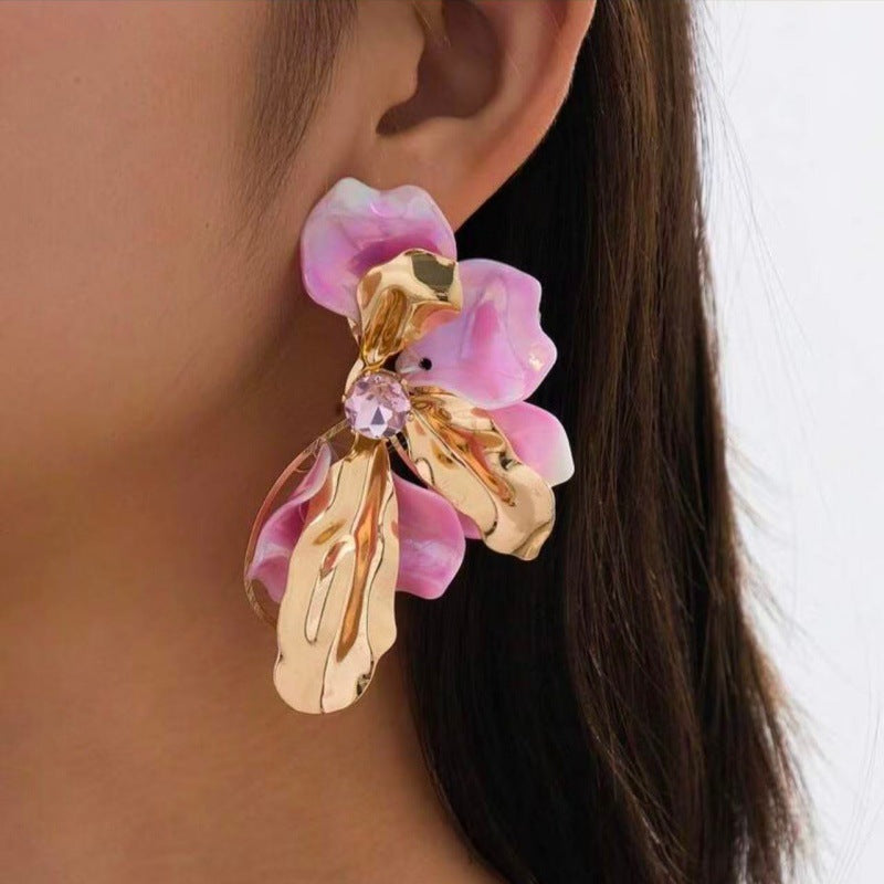 Metal Bow Magic Color Light Luxury Zircon Embellishment Earrings