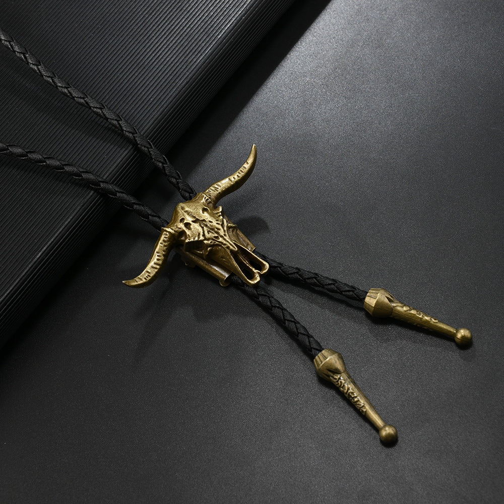 Men's Personality Alloy Tiger Deer Denim Polo Leather Tie Necklaces