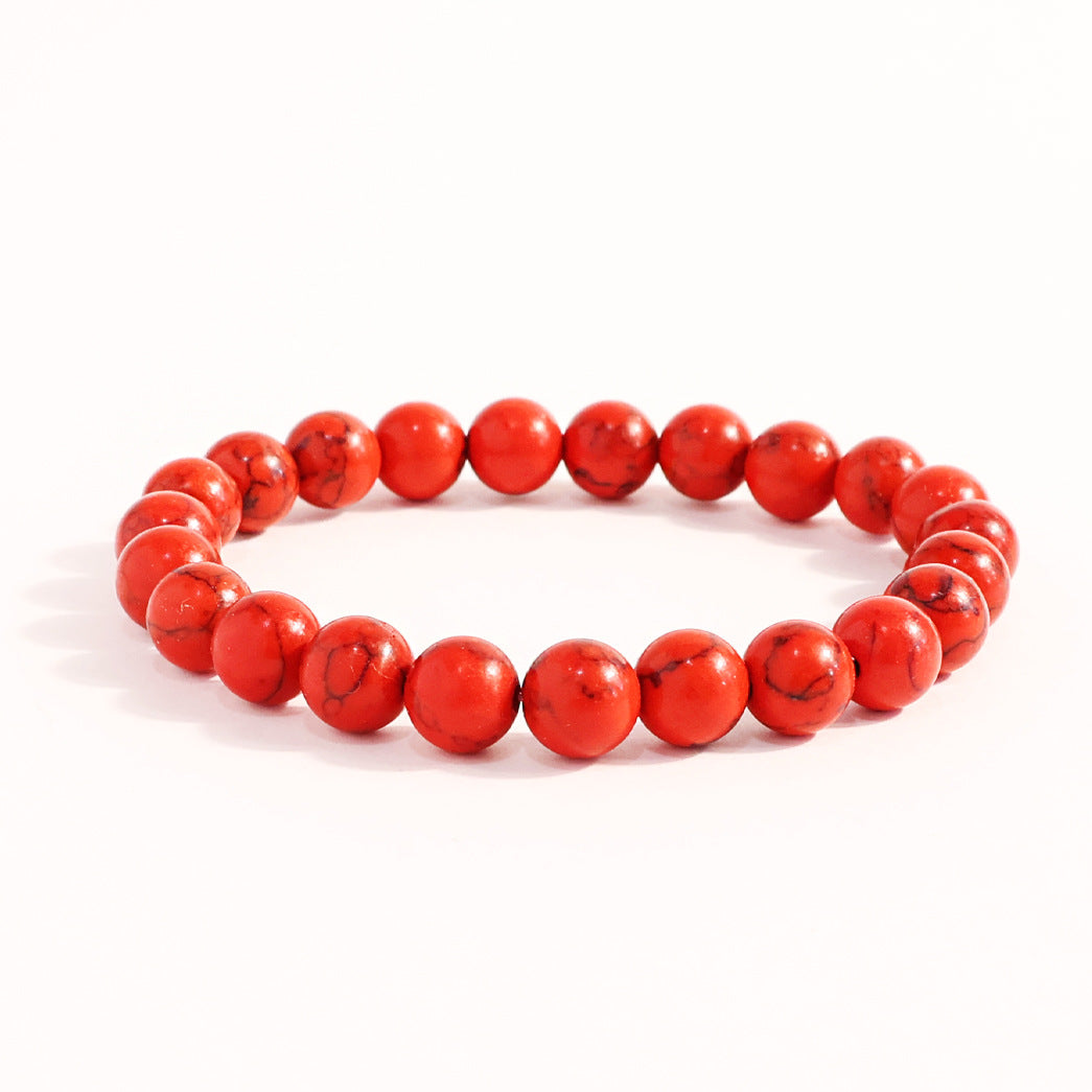 Natural Stone Beaded Stretch Agate Round Beads Turquoise Pink Bracelet