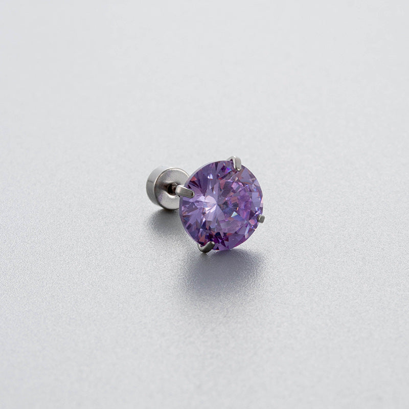 Steel Ear Bone Purple Heart-shaped Zircon Butterfly Screw High-grade Niche Rings