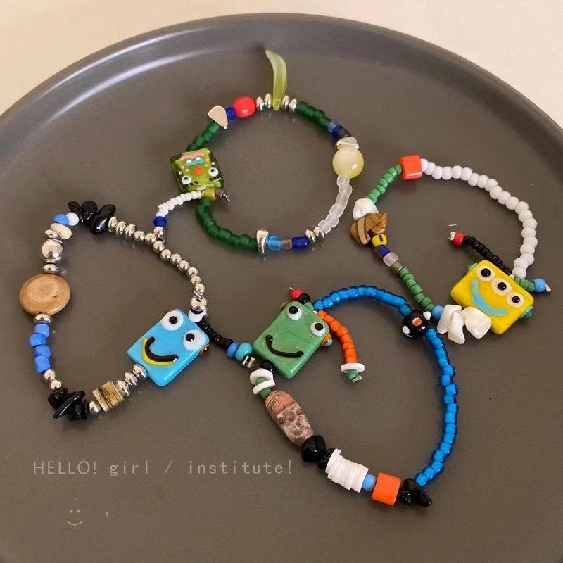Summer Cute Cartoon Robot Color Beaded Bracelet