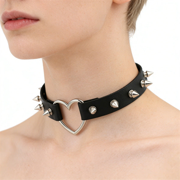 Leather Female Black Spike Punk Gothic Collar