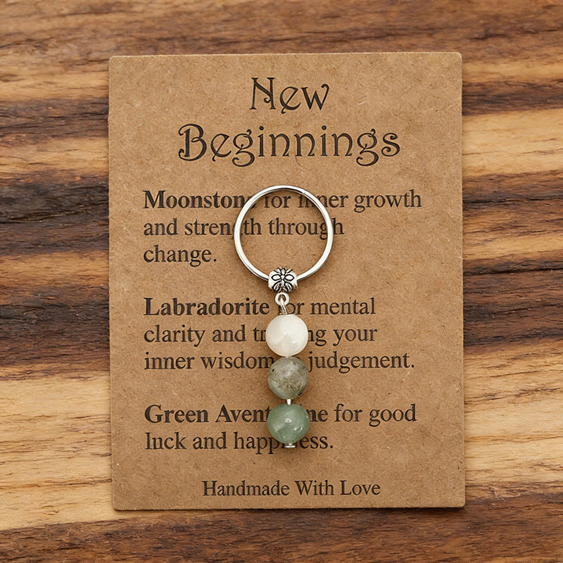 Stone Beaded Key Chain Handmade Tigereye Three Beads Combination Rings