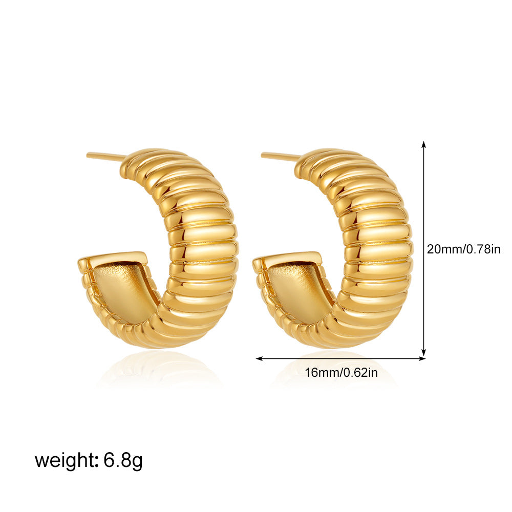 Classic Shaped Fashion Simple Striped Light Luxury Sier Earrings