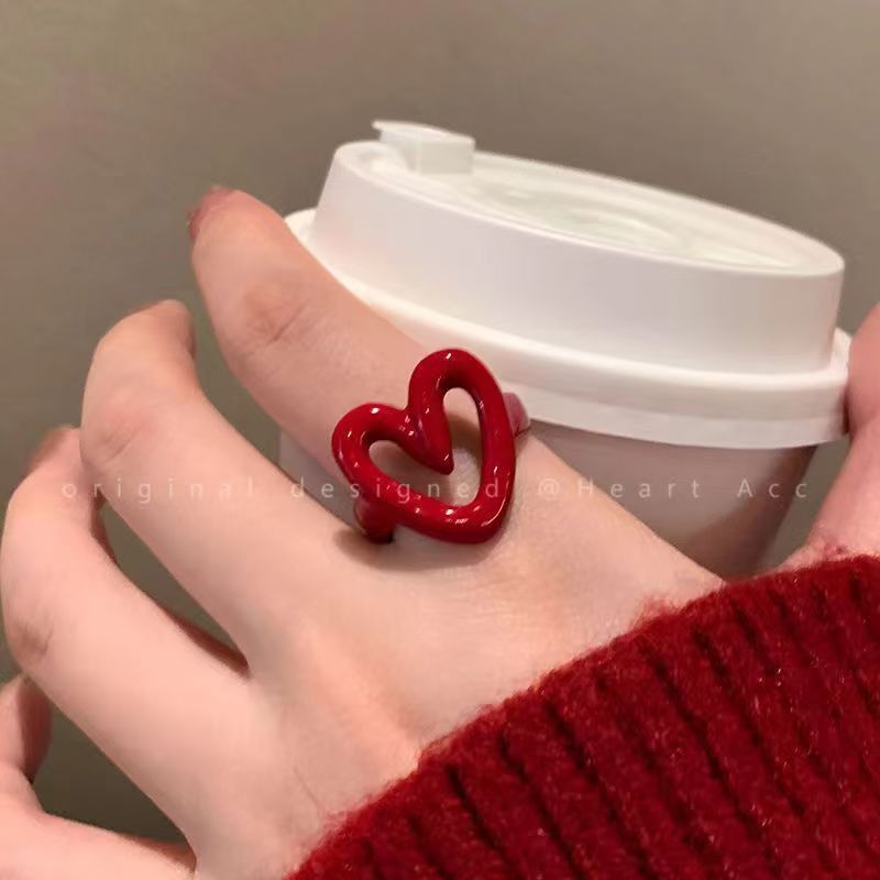 Drip Glazed Love Heart-shaped Female Adjustable Index Finger Niche Special Ring