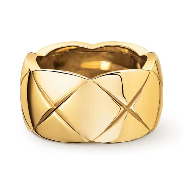 High Version Narrow Wide Gold-plated Diamond Grid Rings