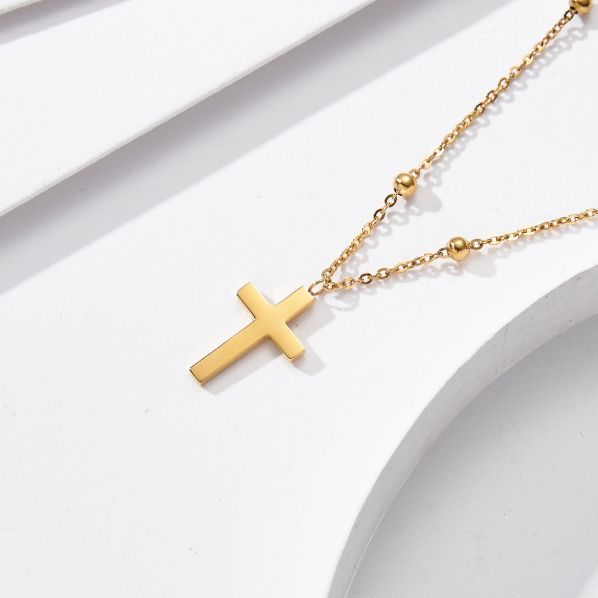 Titanium Steel Freshwater Pearl Opel Cross Clavicle Chain Batch Rose Necklace