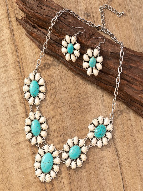 Retro Personalized Turquoise Flower Bohemian Chinese Style Earrings