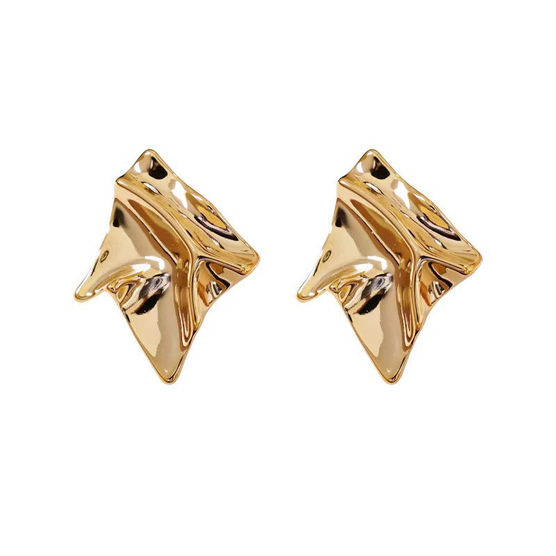 Women's Niche Personality Fashion Irregular Pleated Metal Cold Style Earrings
