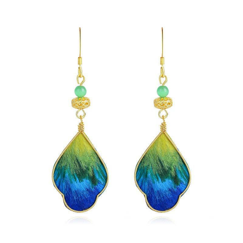 Women's Chinese Style Flower National Traditional Handmade Cloisonne Silk Ear Hook Rings