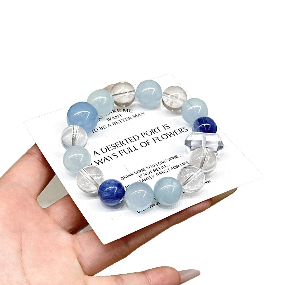 Aquamarine White Crystal Hydrating Beaded Blue Bracelet