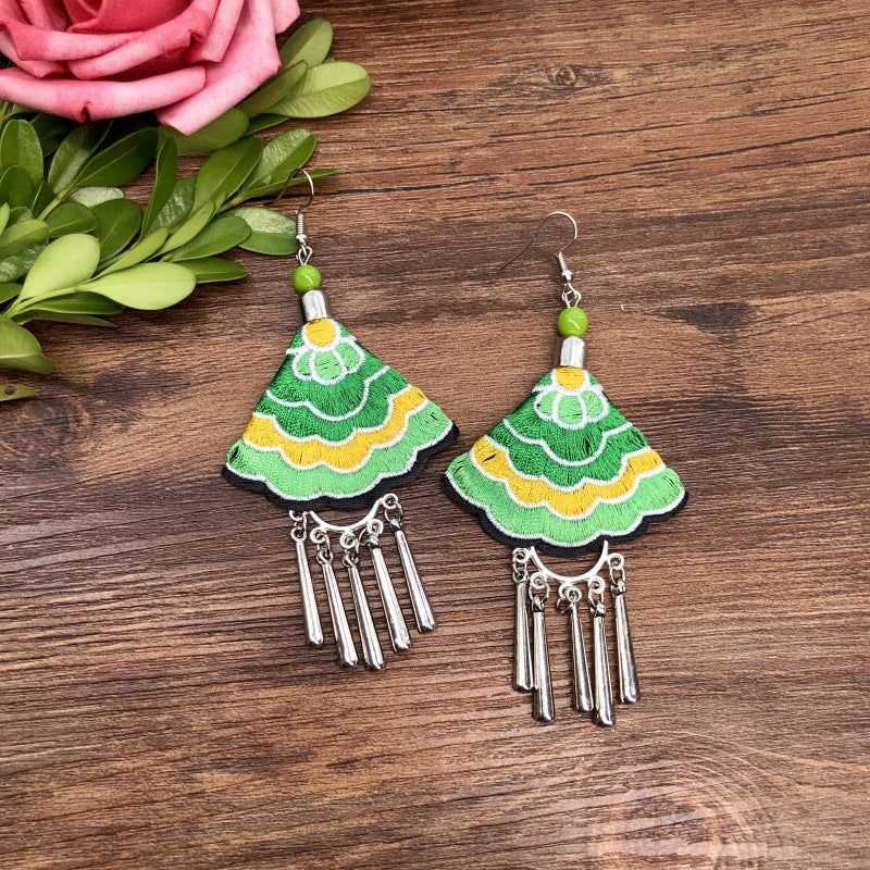 Fabric Yunnan Simple Flower Tassel Female Earrings