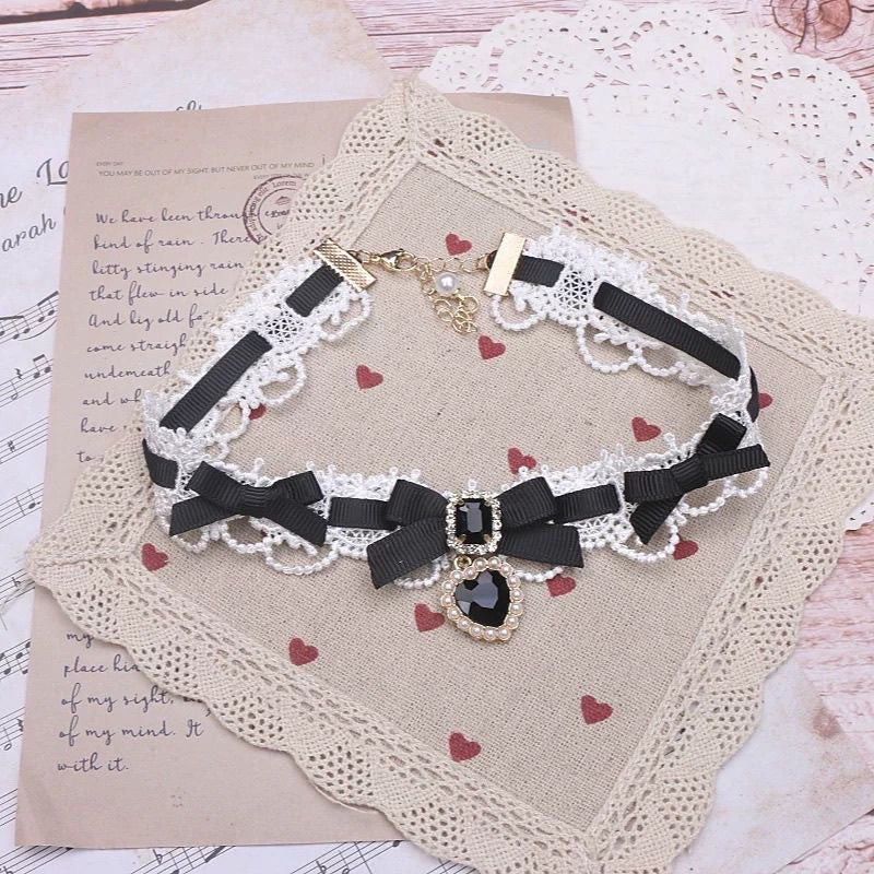 Lace Love Heart Bow Tie Collar Niche Lolita Pure Desire Necklace