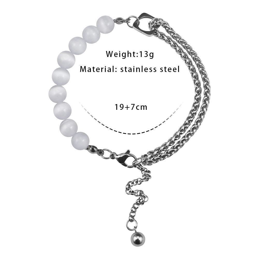 Surface Jade Safety Knot Mix Match Stitching Titanium Steel Retro Bracelet
