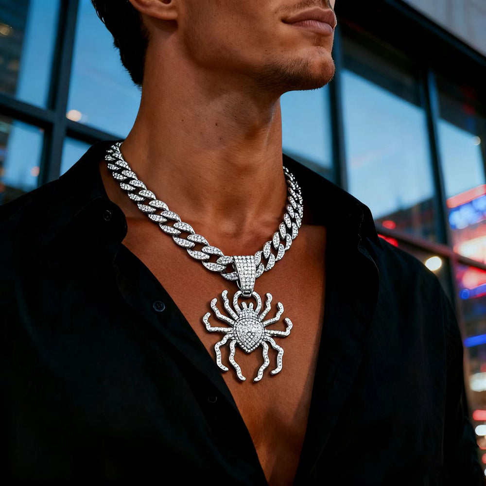 Men's Hop Full Diamond Personality Exaggerated Three-dimensional Big Spider Alloy Trendy Necklace