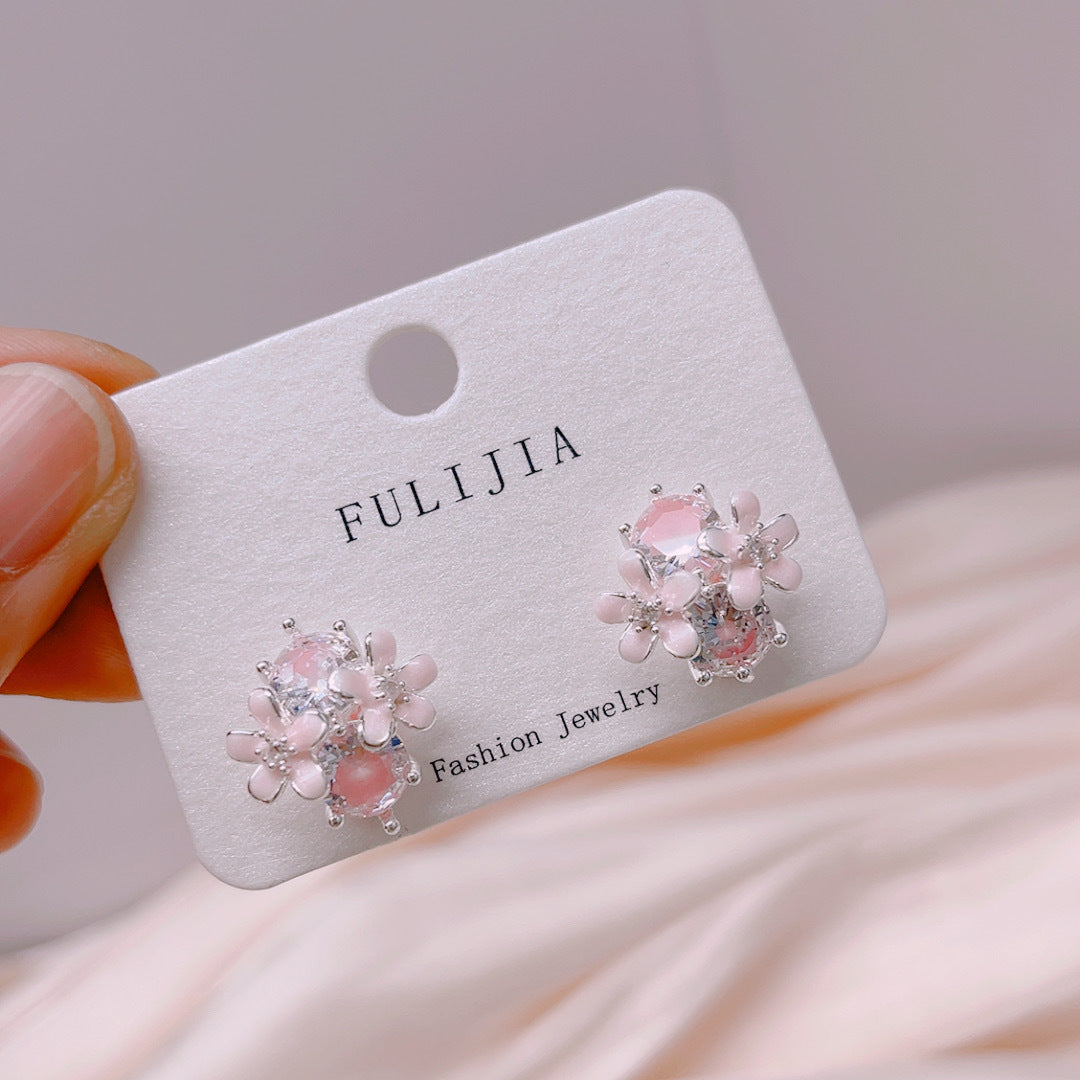 Unique Design Color Zircon Flower Super Fairy Cute Sier Stud Earrings