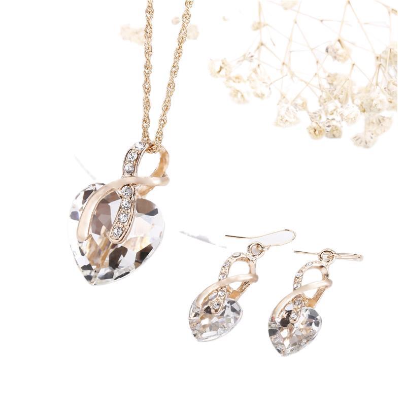 Women's Wedding Heart Shaped Love Crystal Glass Jewelry Set