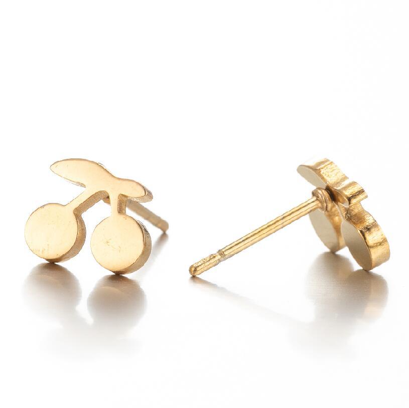 Summer Fruit Ear Fashion Stainless Steel Simple Cherry Apple Strawberry Stud Earrings