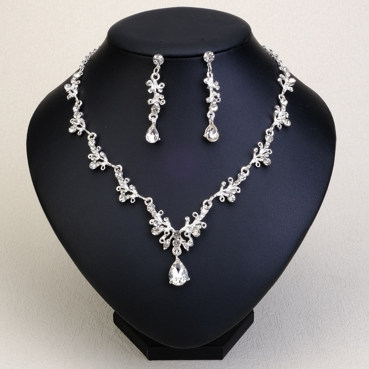 Women's Bridal Wedding Two-piece Dress Rhinestone Pearl Jewelry Set