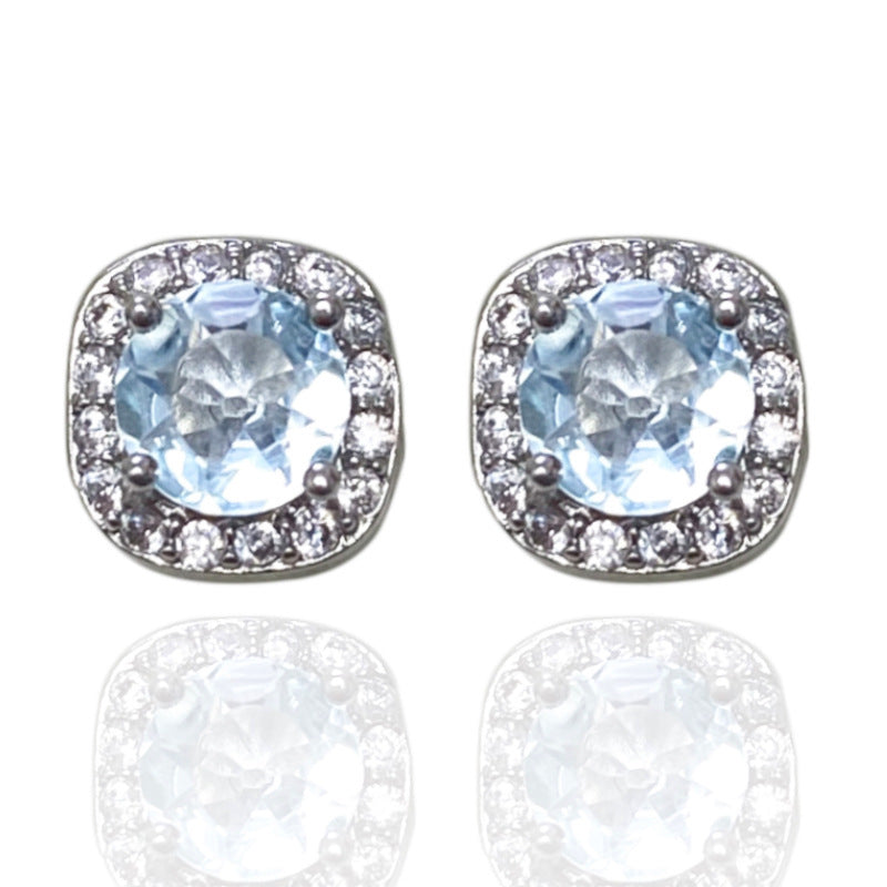 Women's Sterling Sier Needle Topaz Blue Zircon Earrings