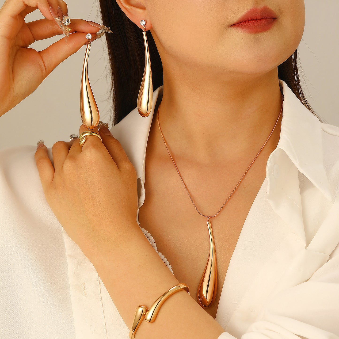 Exaggerated Punk Big Water Drop Ear Fashion Trend Short Jewelry Set